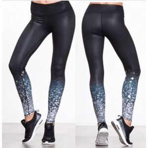 Alo Airbrush brilliance Sequin Leggings Black Blue Mid Rise Sz XS